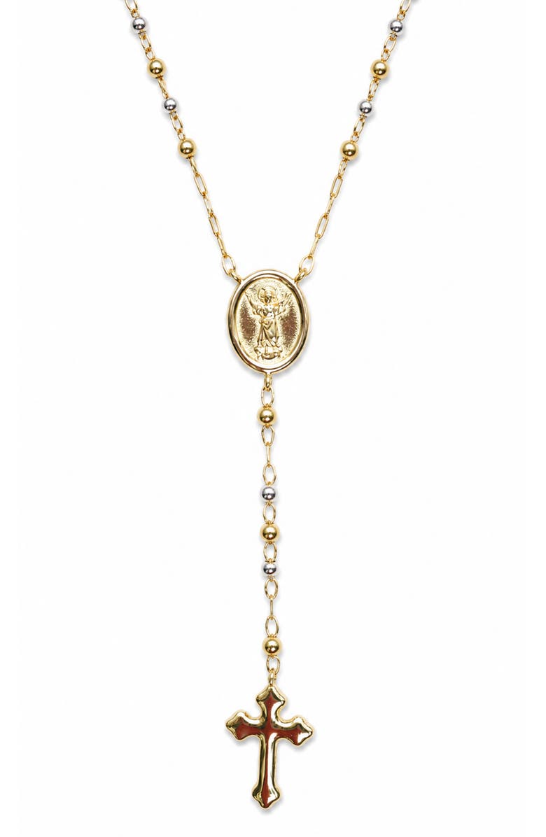 The M Jewelers Two Tone Rosary Cross Pendant Necklace, Main, color, Gold/ Silver