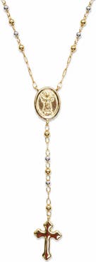 The M Jewelers Two Tone Rosary Cross Pendant Necklace