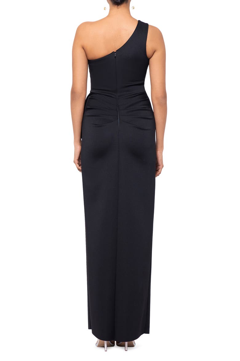 One-Shoulder Ruffle Scuba Crepe Gown, Alternate, color, BLACK