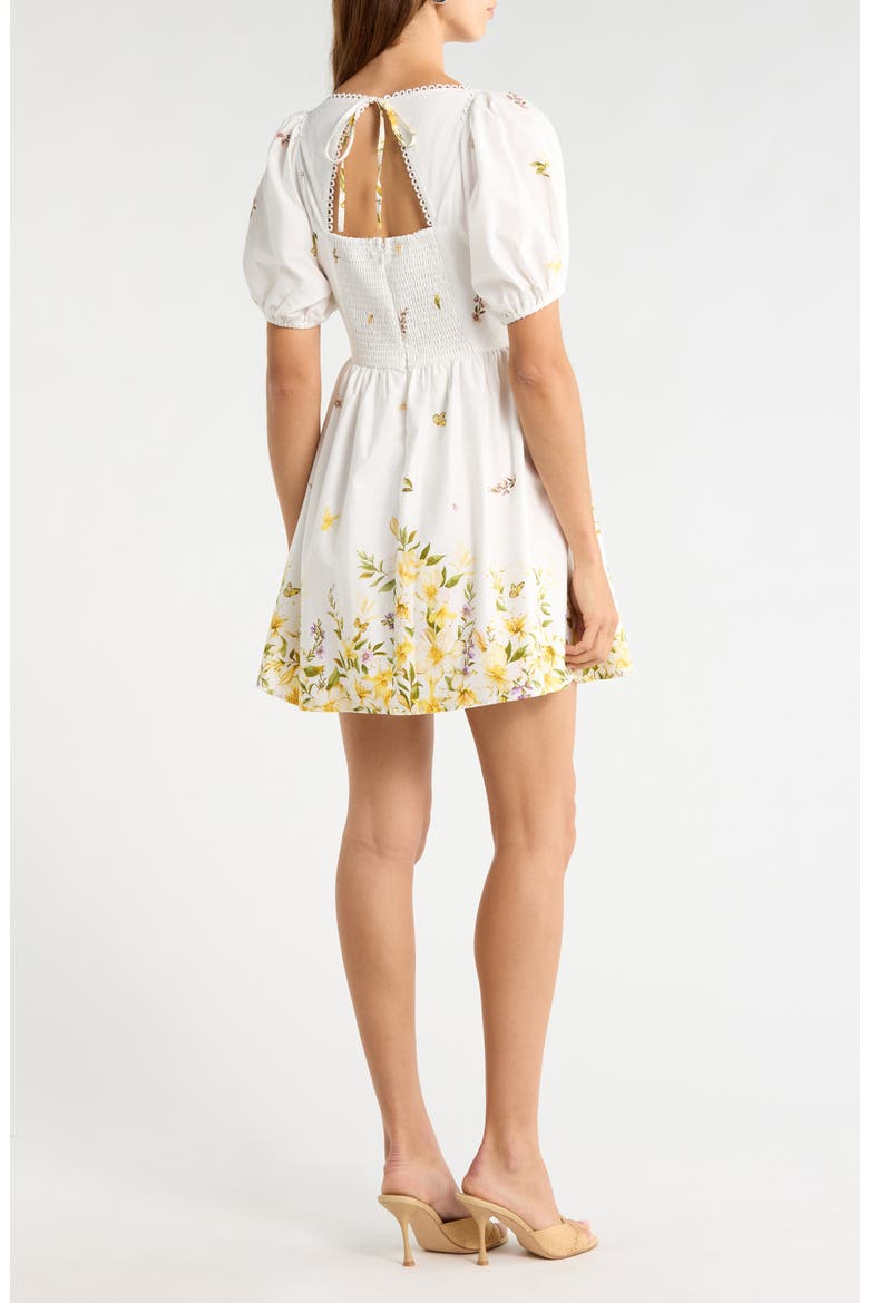 Raina Floral Print Puff Sleeve Flare Dress, Alternate, color, IVORY-MULTI