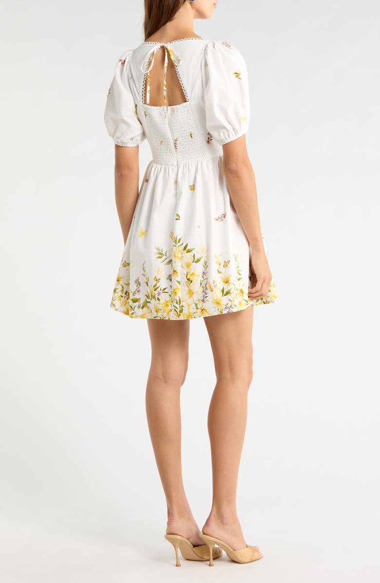 SUGARLIPS Raina Floral Print Puff Sleeve Flare Dress, Alternate, color, Ivory-Multi
