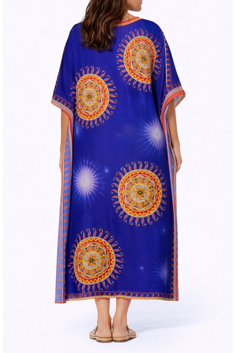 Floral Print V-Neck Maxi Caftan, Alternate, color, BLUE