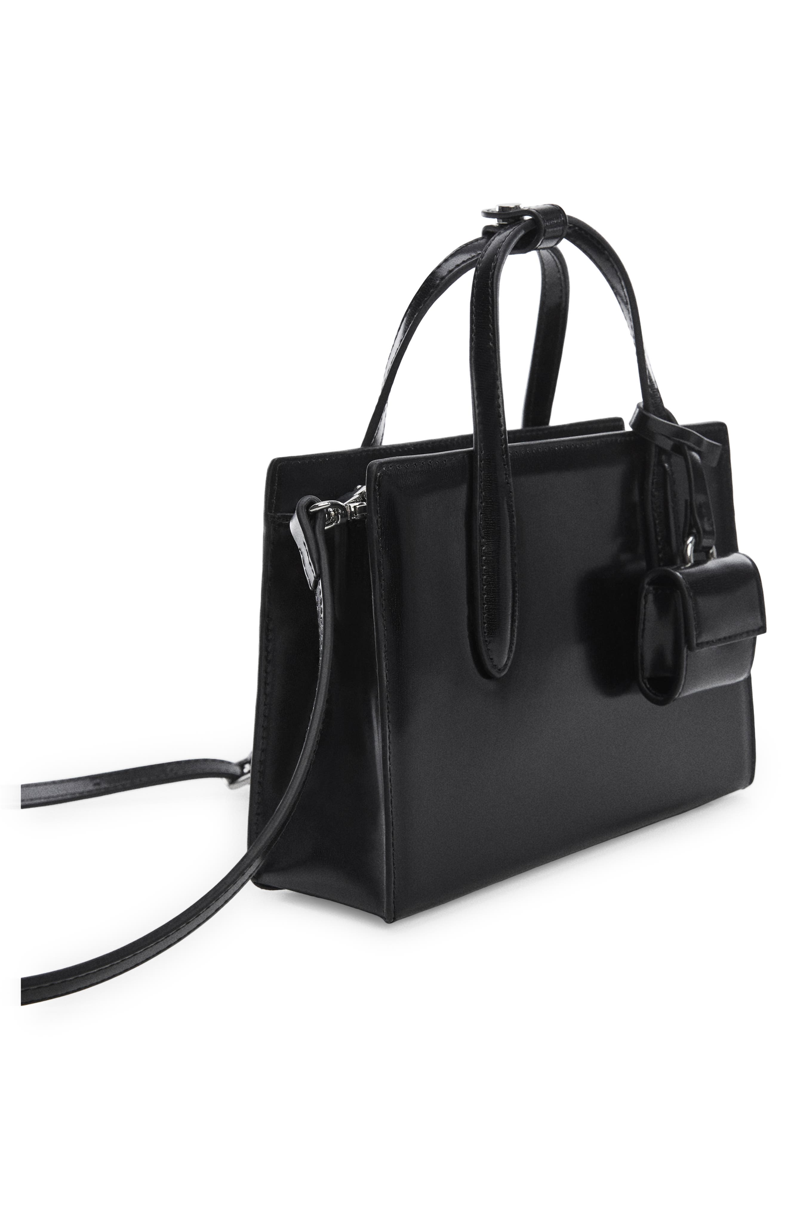 Small Faux Leather Shopper Bag, Alternate, color, BLACK