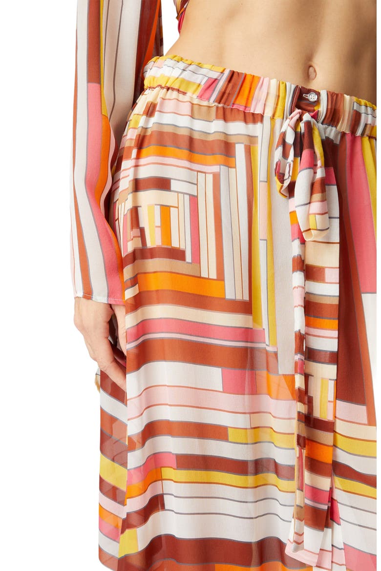 Long Covered Up Skirt In Printed Silk With Front Closure, Alternate, color, Multicoloured