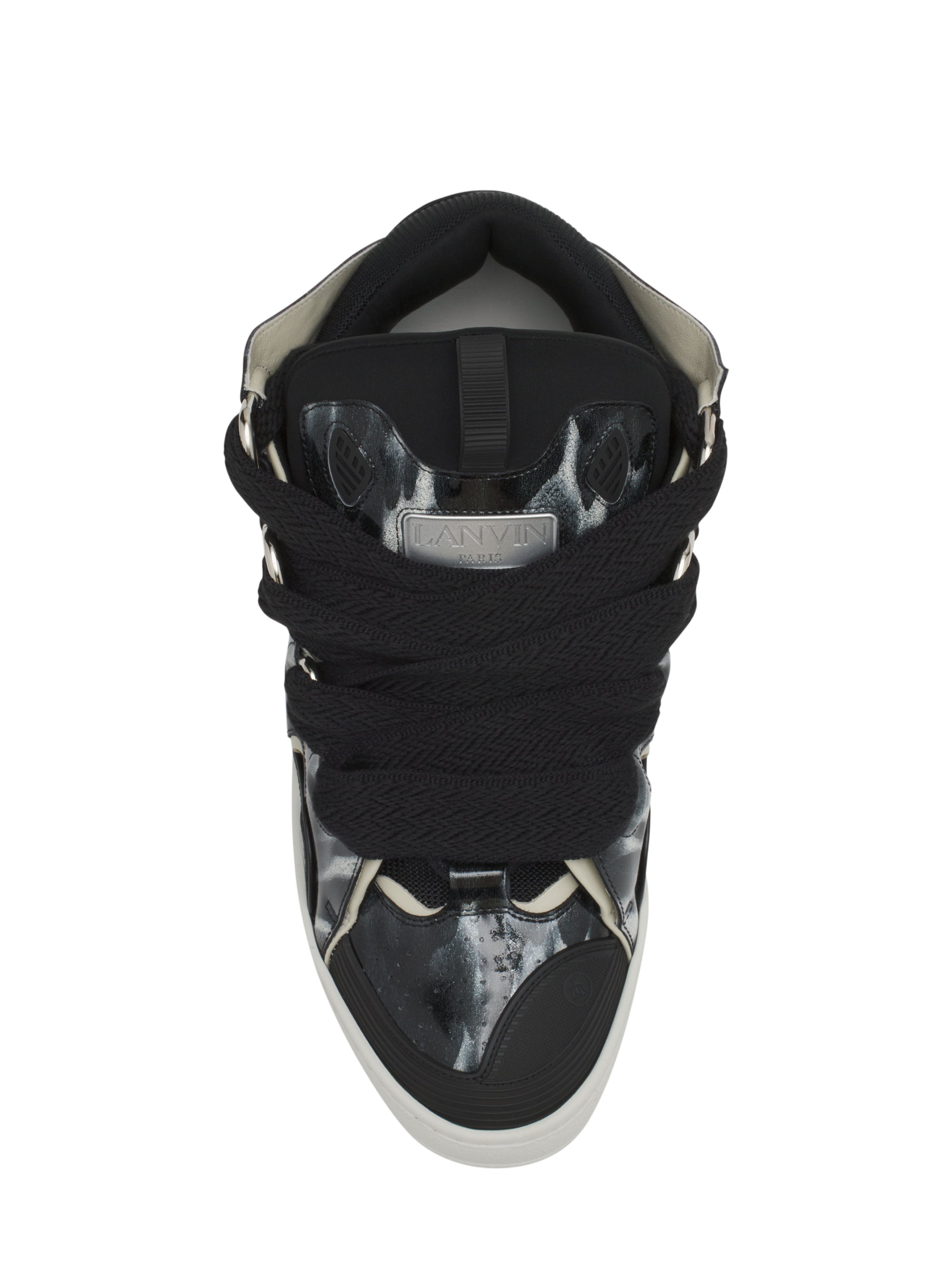 Lanvin Curb Leather Sneakers With Sparkles, Alternate, color, Black/White