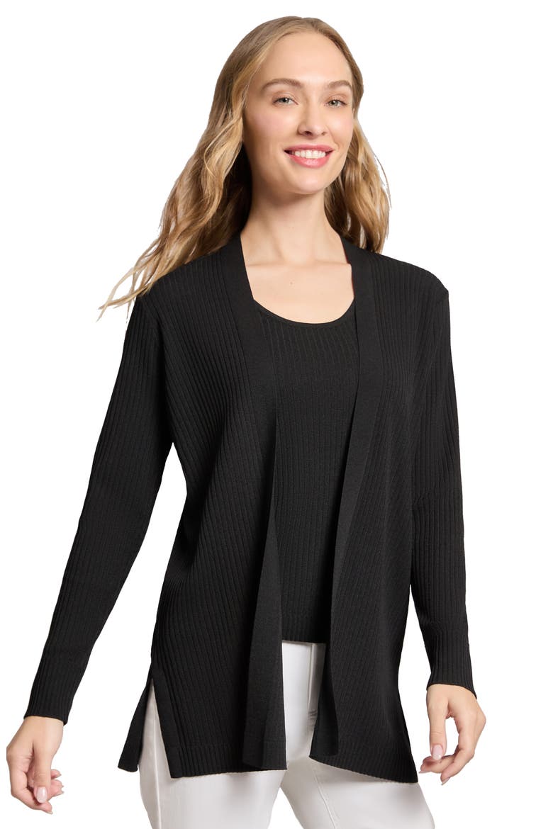 Open Front Rib Cardigan, Alternate, color, JONES BLACK