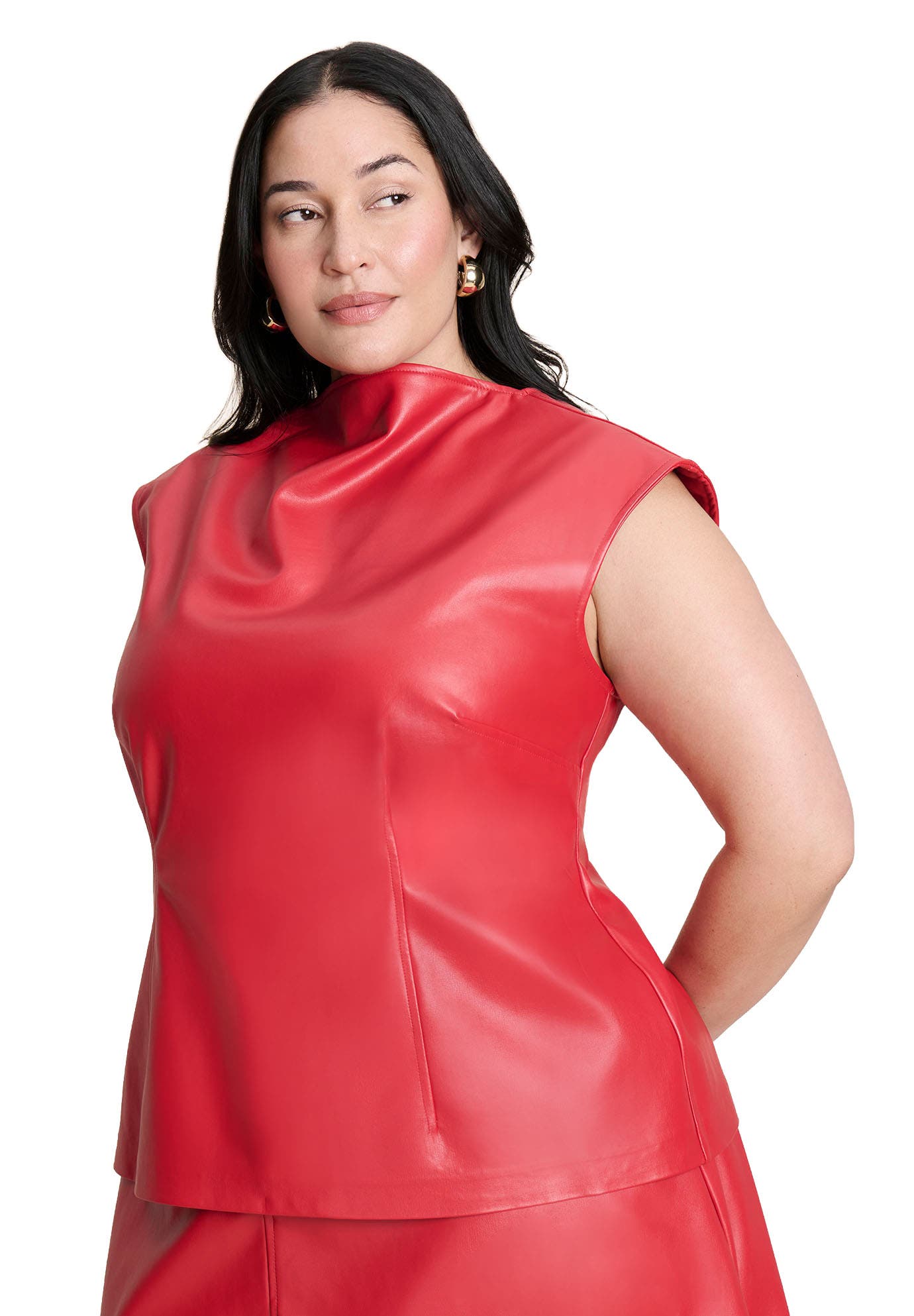 Faux Leather Top With Dramatic Neck