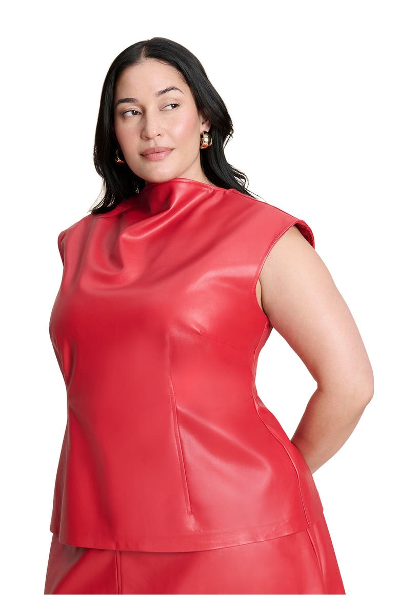 ELOQUII Faux Leather Top With Dramatic Neck, Main, color, Barbados Cherry