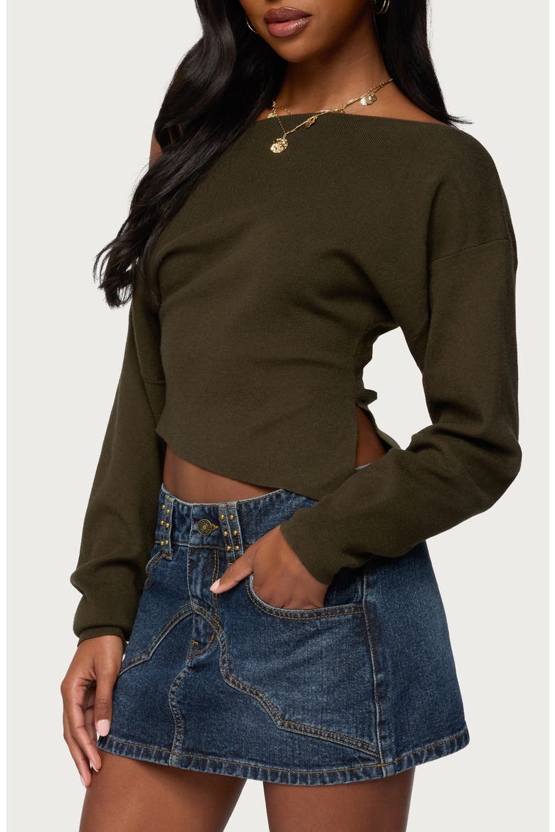 Chenelle Asymmetric Off the Shoulder Sweater, Alternate, color, OLIVE