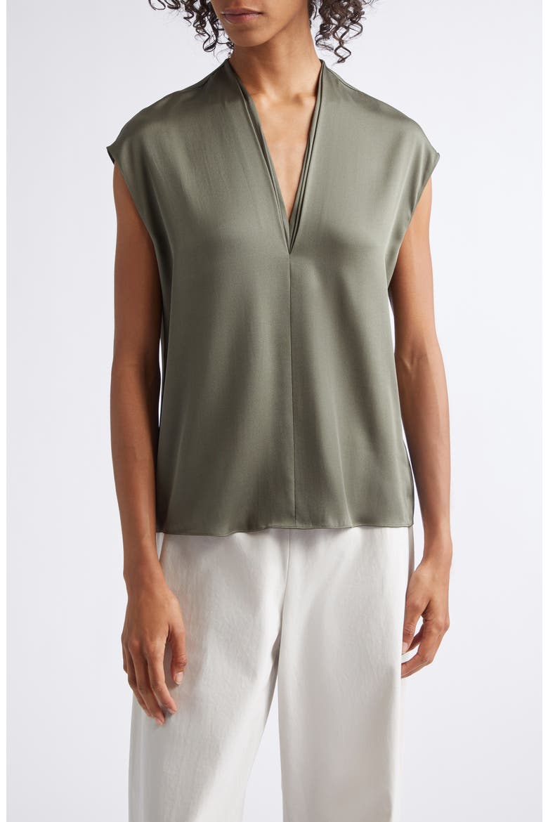 V-Neck Cap Sleeve Top, Main, color, PINE GROVE