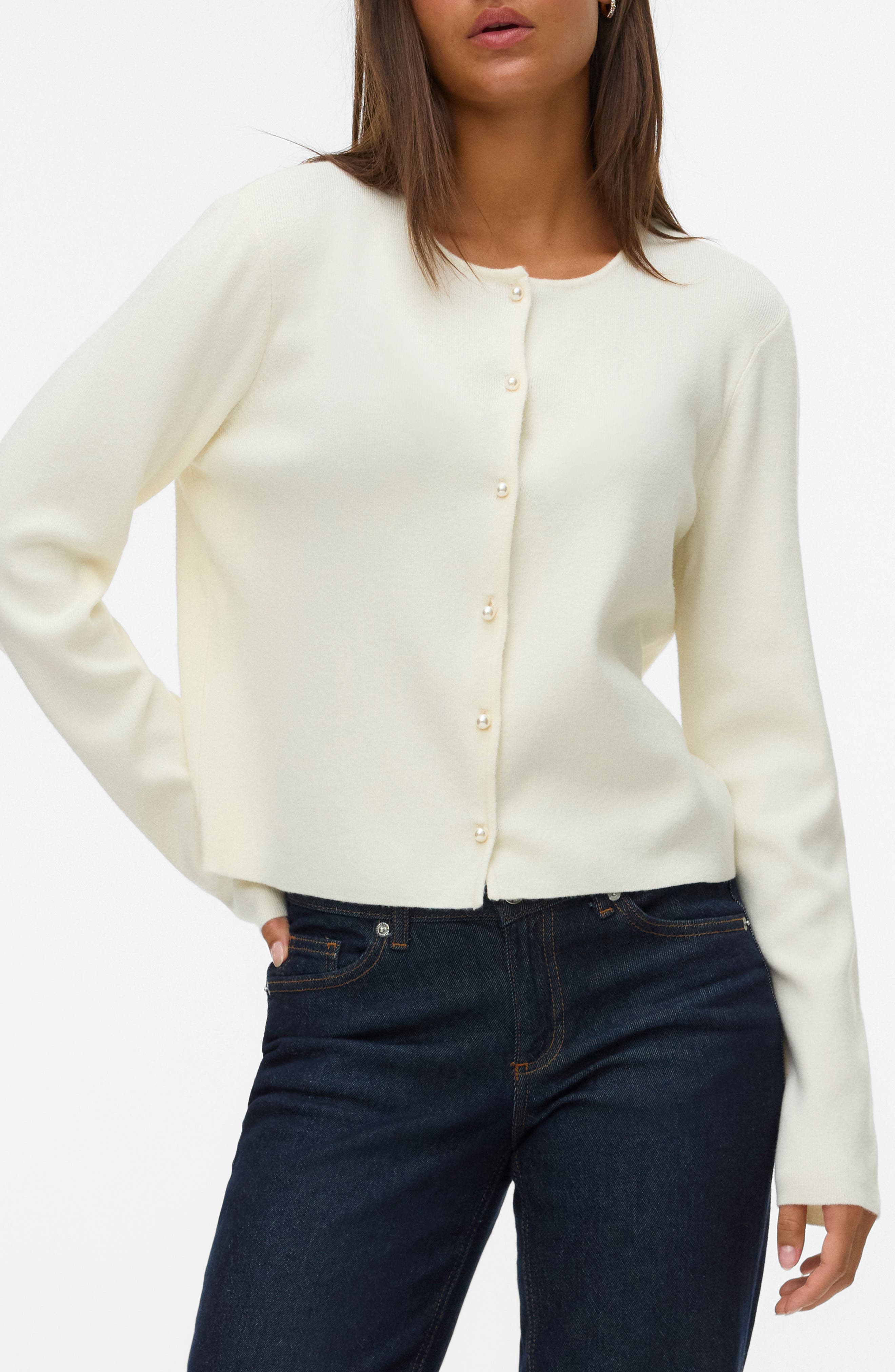 VERO MODA Kristi Faux Pearl Button Cardigan