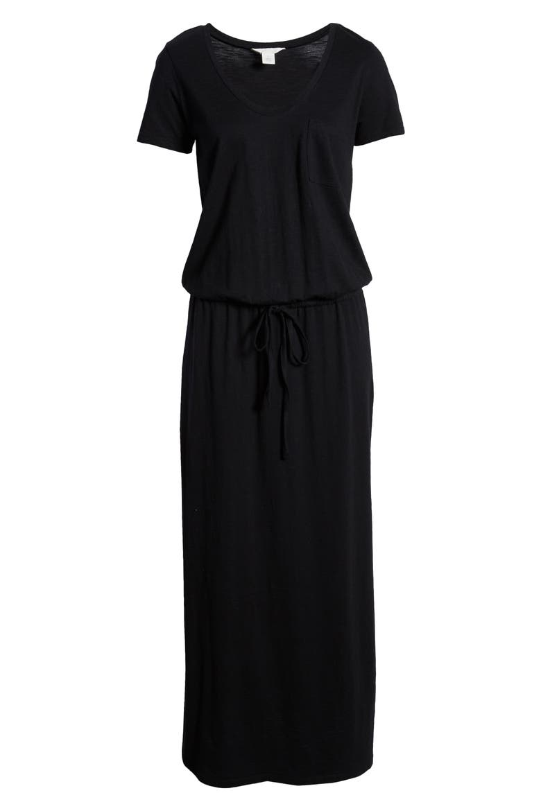 Cotton Blend Maxi Dress, Alternate, color, BLACK