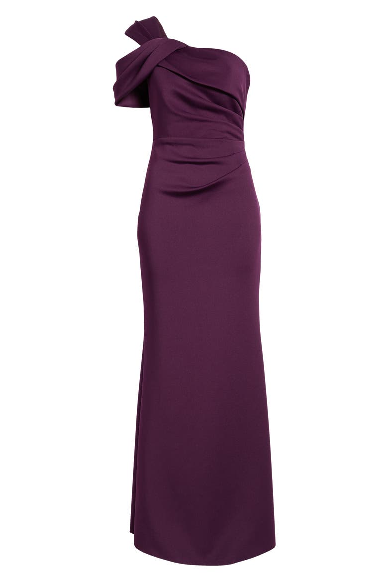 Side Tuck One-Shoulder Gown, Alternate, color, EGGPLANT