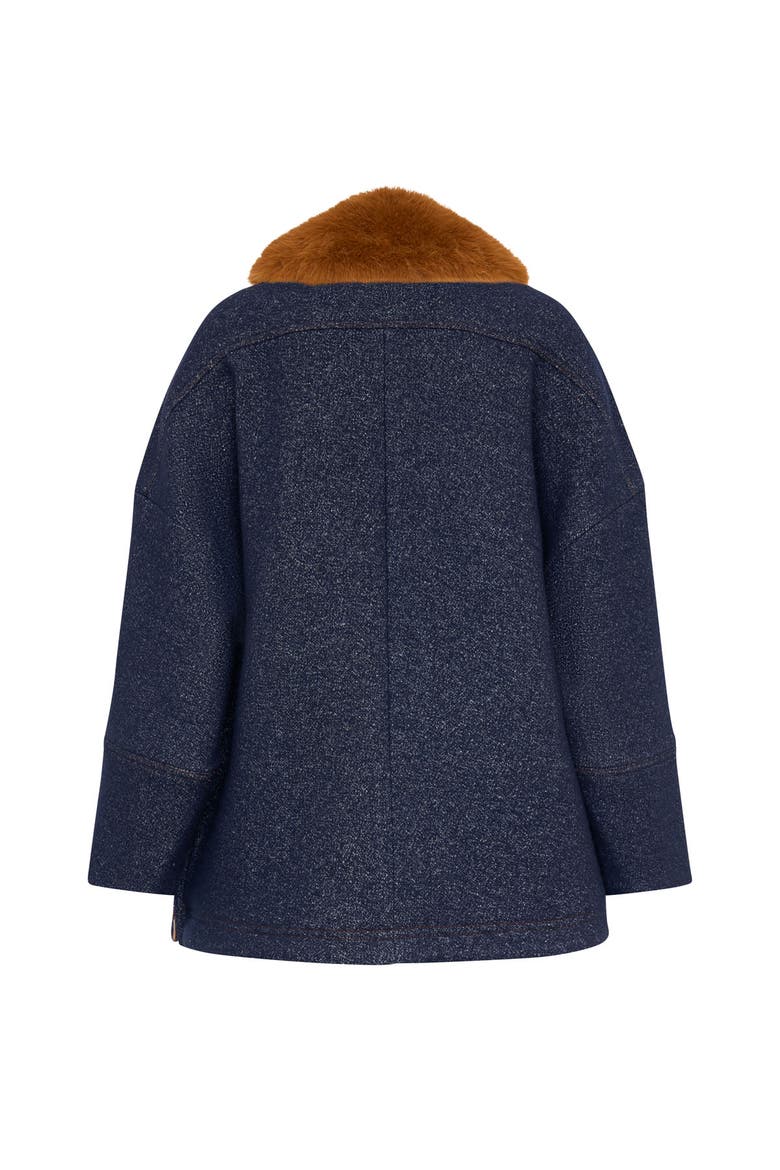 Double Coat In Jeans Look With Fake Fur Collar, Alternate, color, Denim Blue