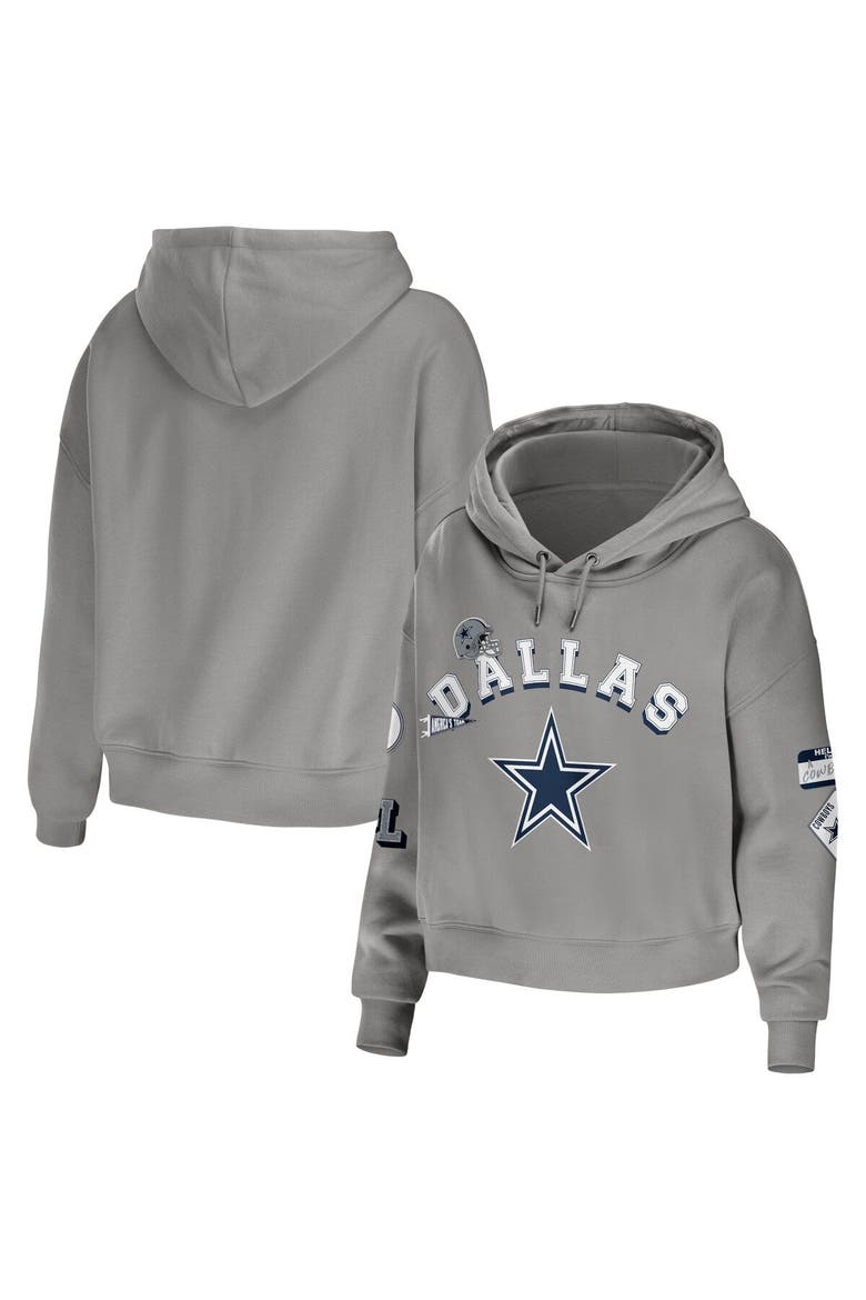Women's WEAR by Erin Andrews Gray Dallas Cowboys Modest Cropped Pullover Hoodie, Main, color, Gray