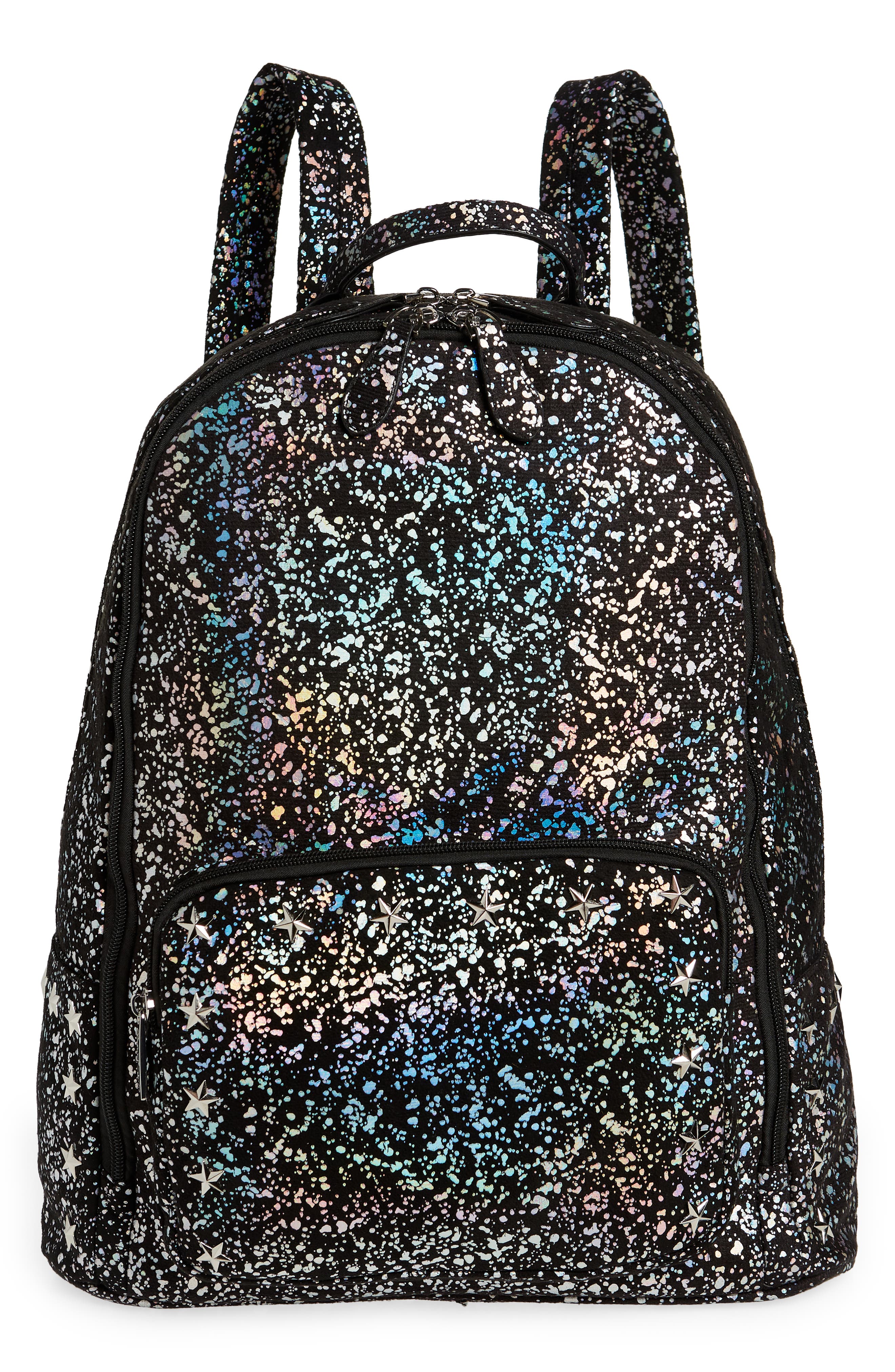 Bari Lynn Kids' Splatter Print Star Studs Canvas Backpack, Main, color, 