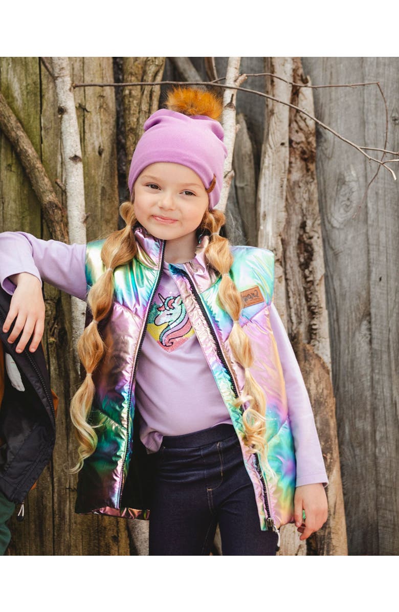 Deux par Deux Organic Cotton Long Sleeve T-Shirt with Sequin Unicorn, Main, color, Lavender