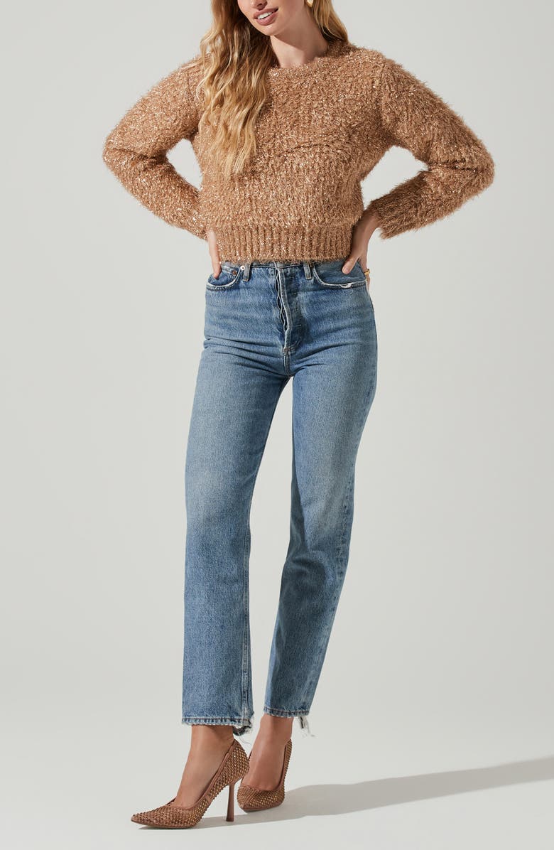 ASTR the Label Alma Metallic Bouclé Crop Sweater, Alternate, color, Taupe Gold