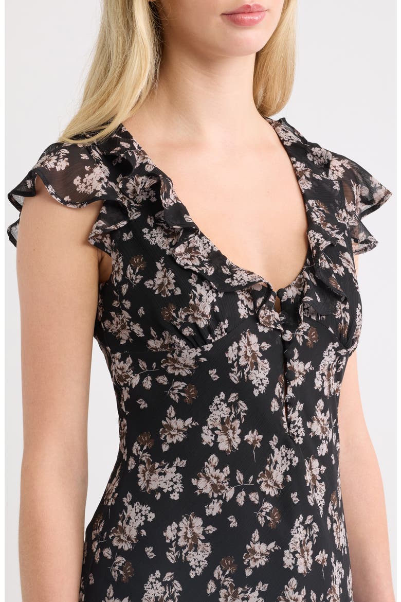Carter Ruffle Cap Sleeve Maxi Dress, Alternate, color, BLACK FLORAL