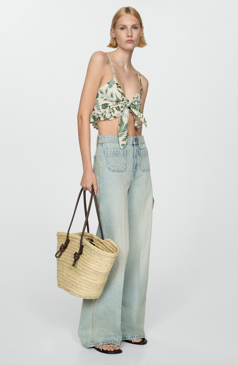 MANGO Floral Print Crop Top, Alternate, color, Ecru