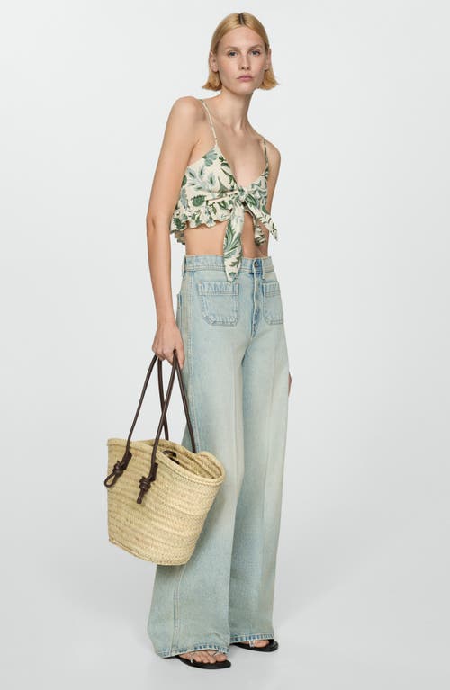 Mango Floral Print Crop Top In Green