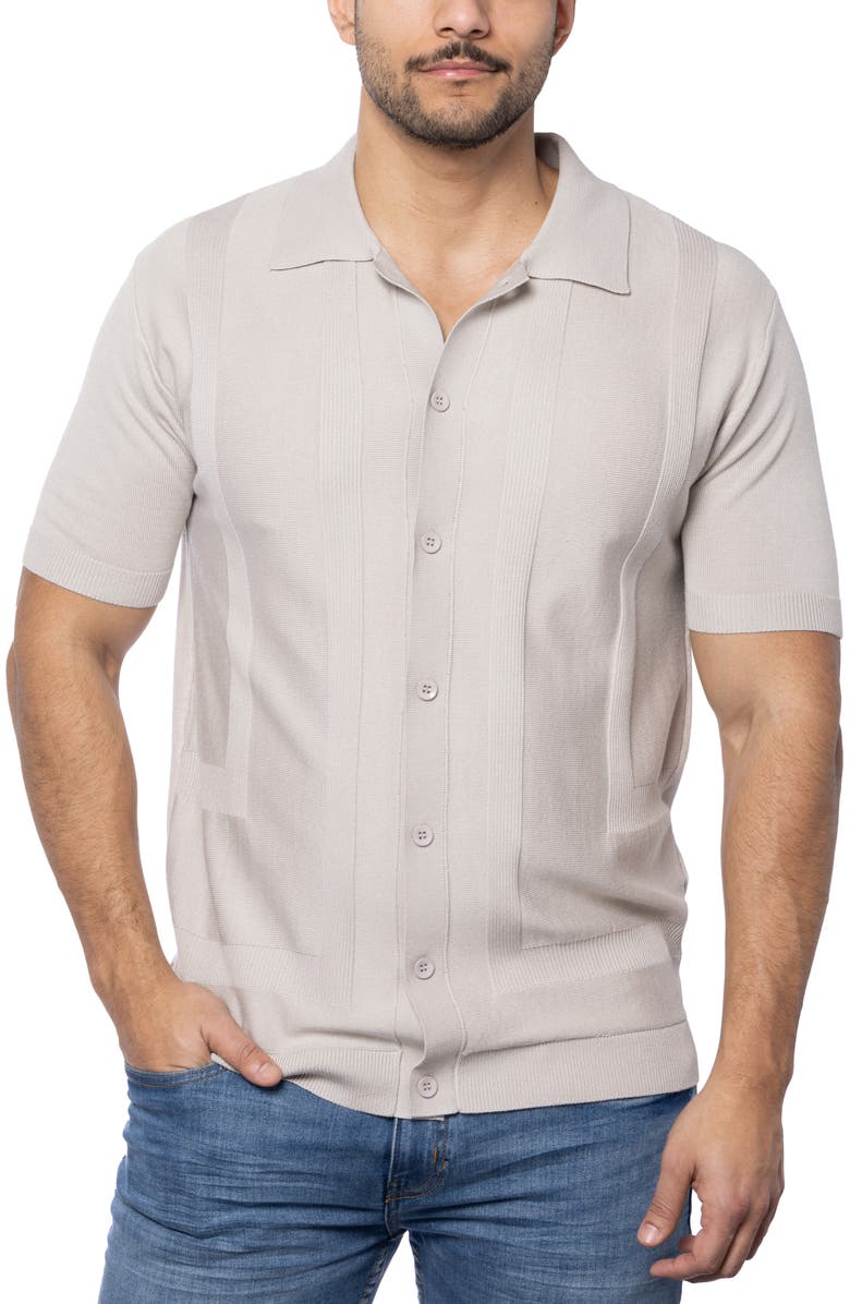 Spring + Mercer Textured Short Sleeve Button-Up Sweater, Alternate, color, Oatmeal