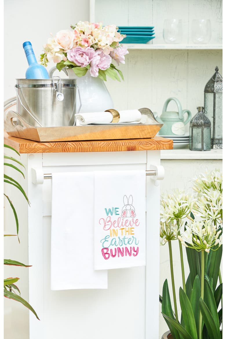 Believe In The Easter Bunny Rabbit Spring Flour Sack Kitchen Dishtowel, Alternate, color, White