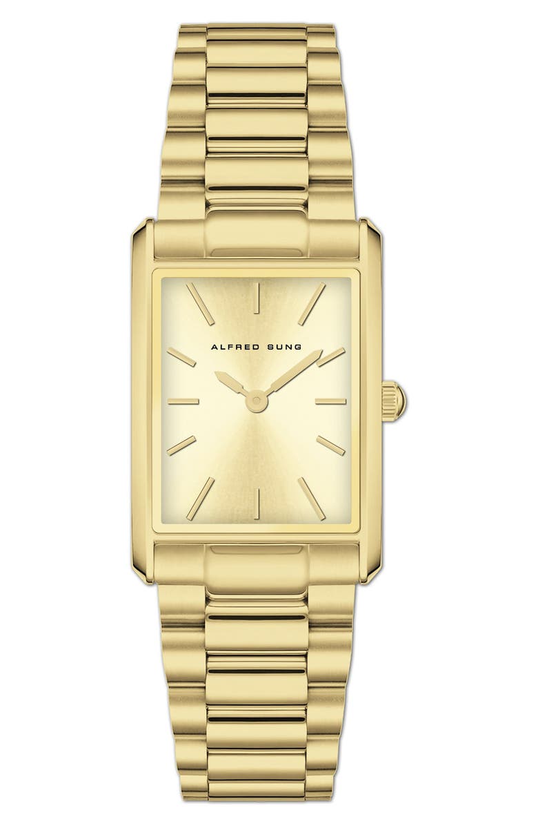 Alfred Sung Horizon Rectangular Bracelet Watch, 22mm x 32mm, Main, color, Gold Bracelet/Gold Dial
