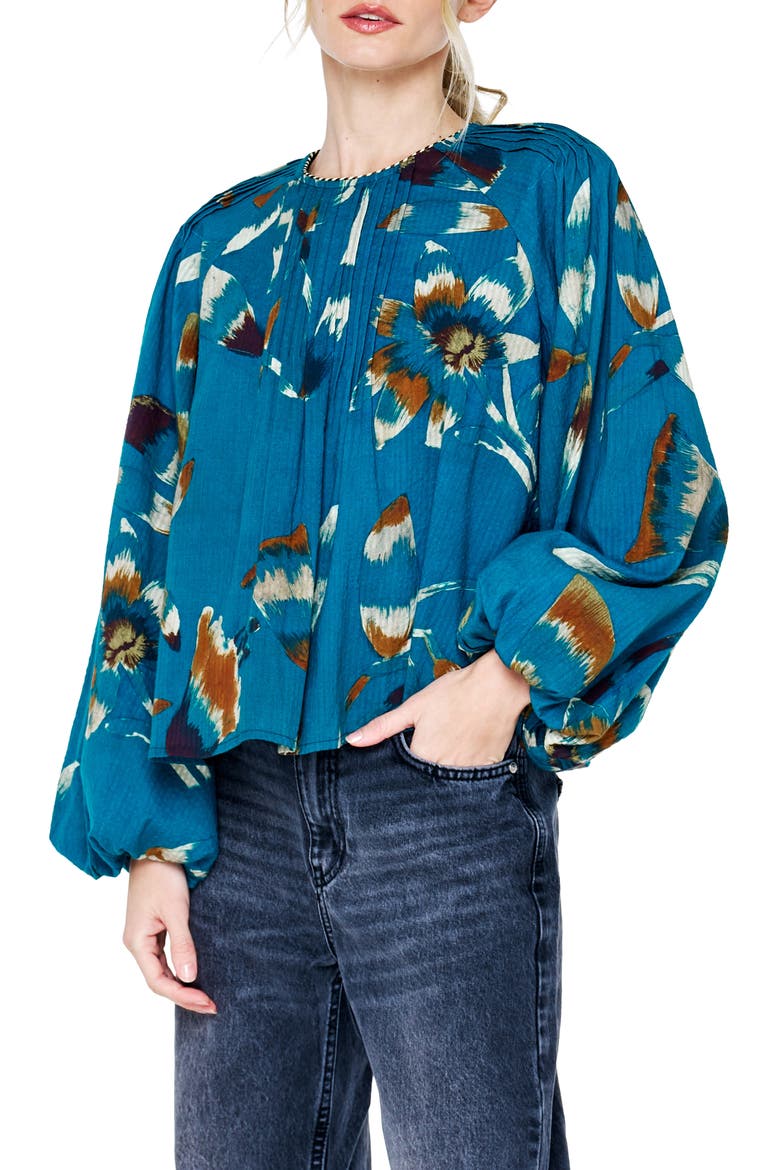 Faye Balloon Sleeve Pleated Top, Alternate, color, TEAL