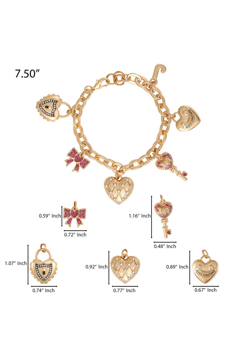 Heart & Key Charm Bracelet, Alternate, color, Gold Tone