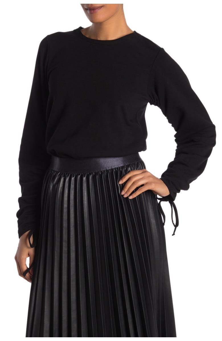 RACHEL Rachel Roy Drawstring Tie Sleeve Pullover Fleece Sweatshirt, Alternate, color, 