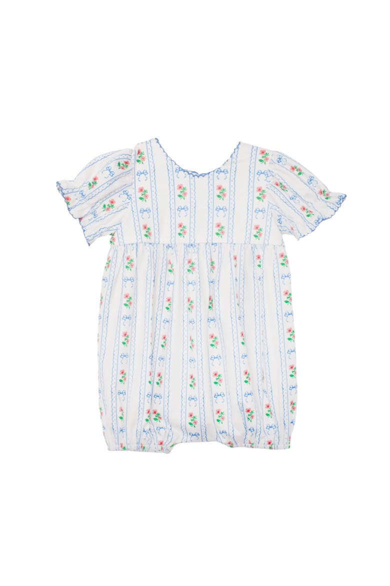 Blooms and Bows Short Gathered Ruffle Sleeve Romper, Main, color, Blue