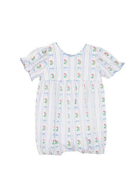 Blooms and Bows Short Gathered Ruffle Sleeve Romper (Baby)