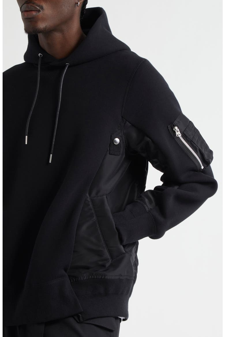 Sponge Sweat Mixed Media Hoodie, Alternate, color, BLACK/ BLACK 002