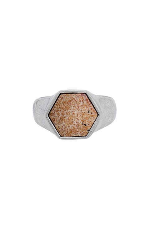 Leopard Skin Jasper Stone Hexagon Signet Ring