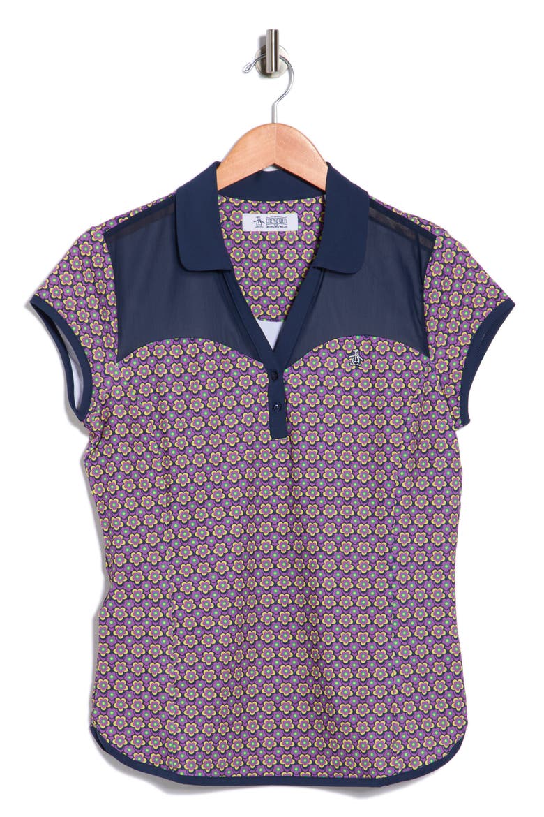 Cap Sleeve Sweetheart Golf Knit Polo, Alternate, color, BLACK IRIS