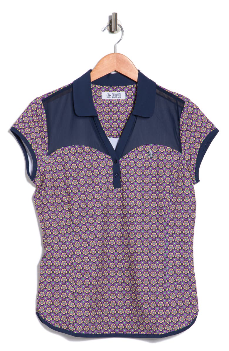 ORIGINAL PENGUIN GOLF Cap Sleeve Sweetheart Golf Knit Polo, Alternate, color, Black Iris