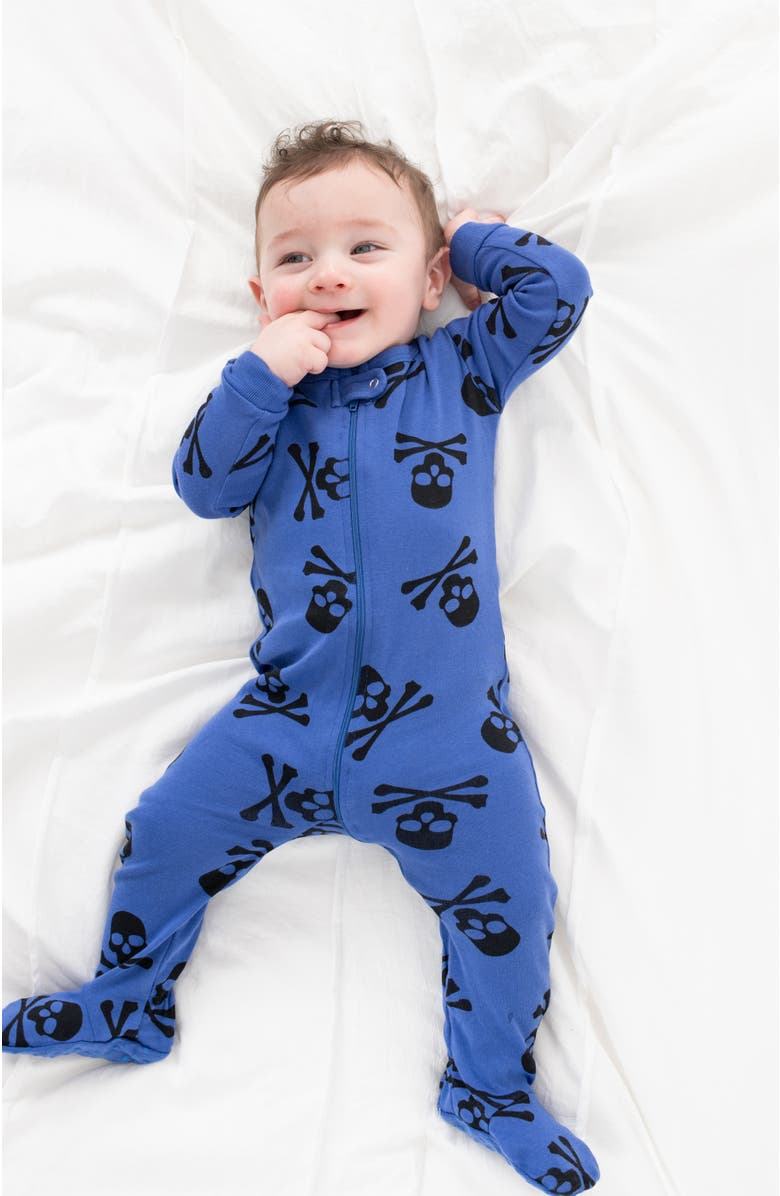 Leveret Footed Cotton Halloween Matching Family Pajamas, Fun Prints, Alternate, color, Blue Skulls