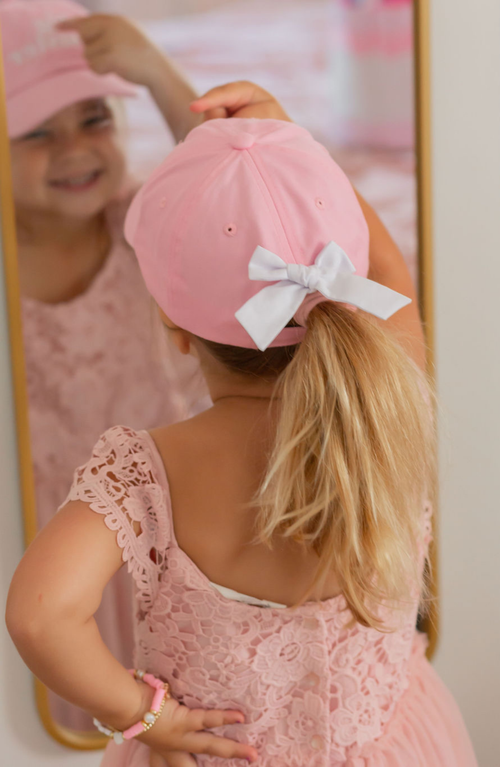 Bits & Bows Big Sister Twill Bow Baseball Hat In Pink