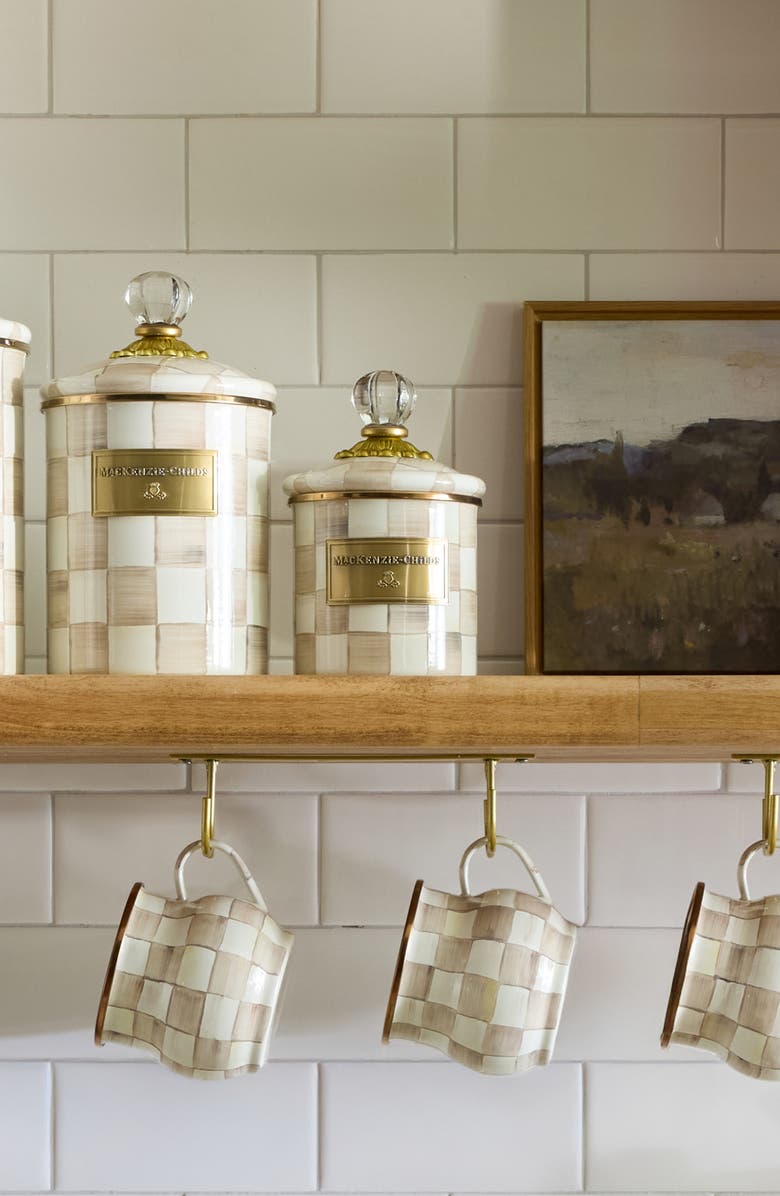 MACKENZIE CHILDS Mocha Check Demi Enameled Steel Canister, Alternate, color, Mocha