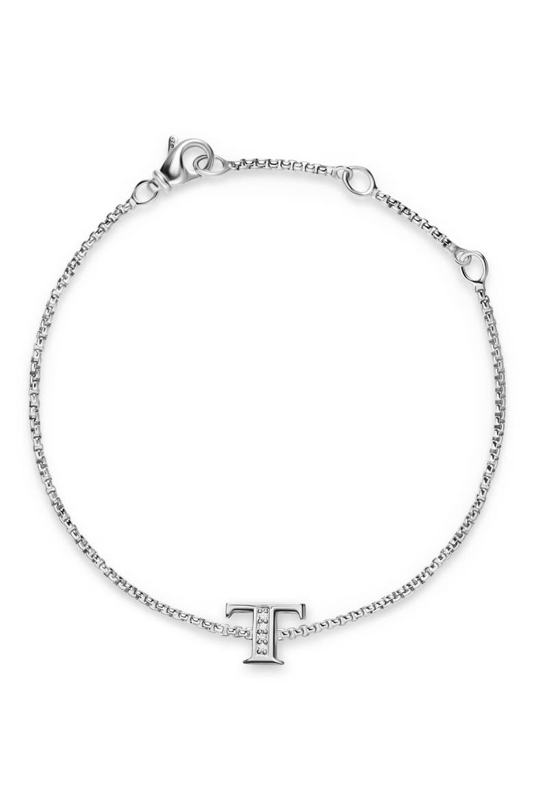 Petite Pavé Initial Chain Bracelet in Sterling Silver with Diamonds, Alternate, color, SILVER PAVE T