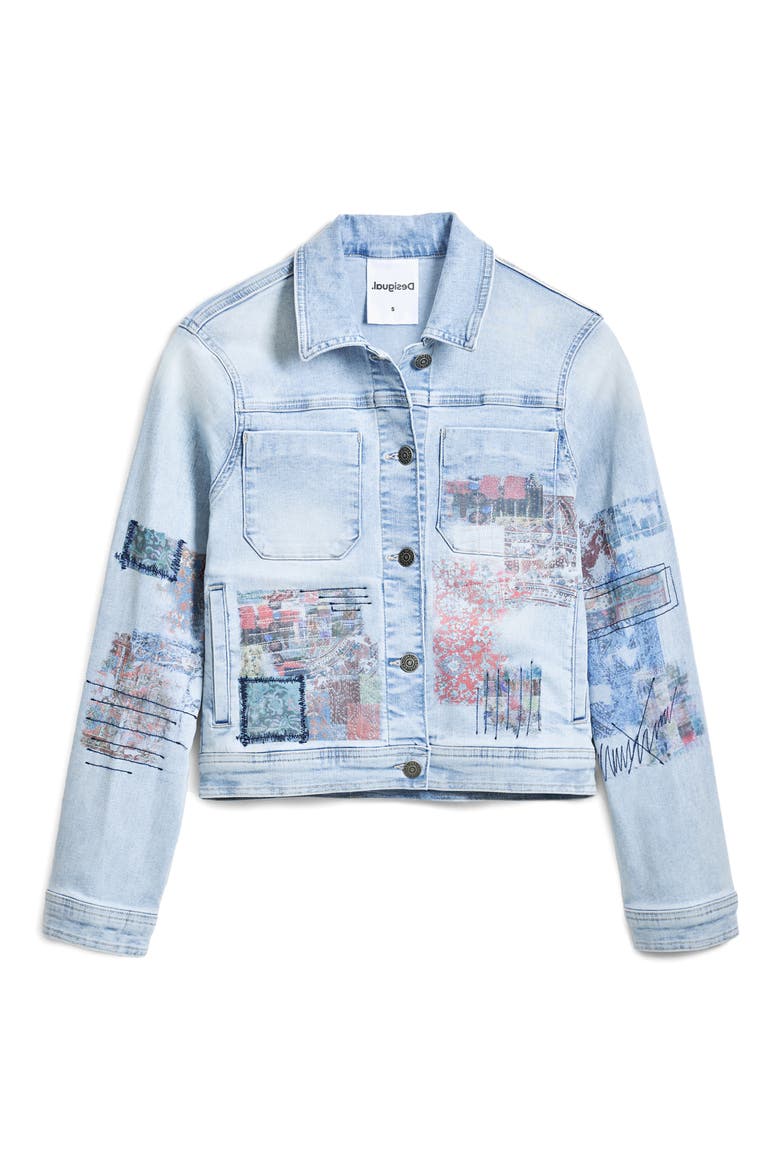 Patch Print Denim Trucker Jacket, Alternate, color, MEDIUM BLUE