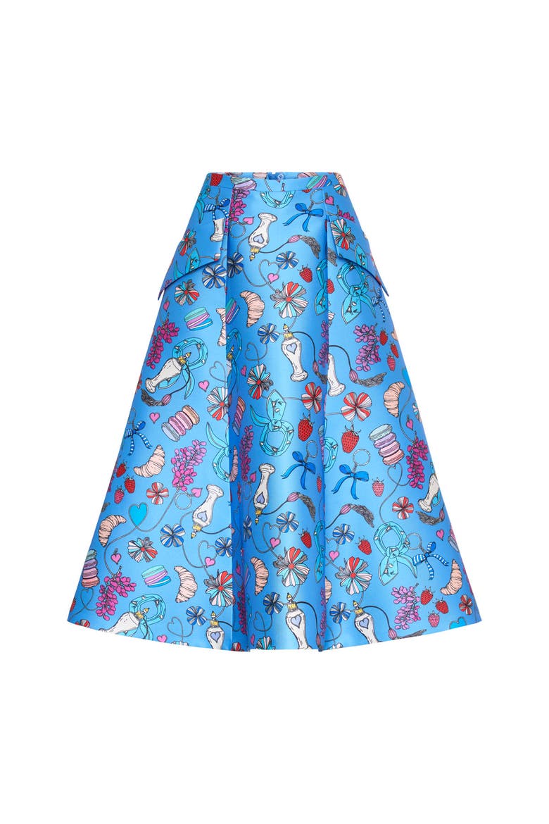Printed Micado Skirt Vive la France - Print, Main, color, Blue/Multicolour