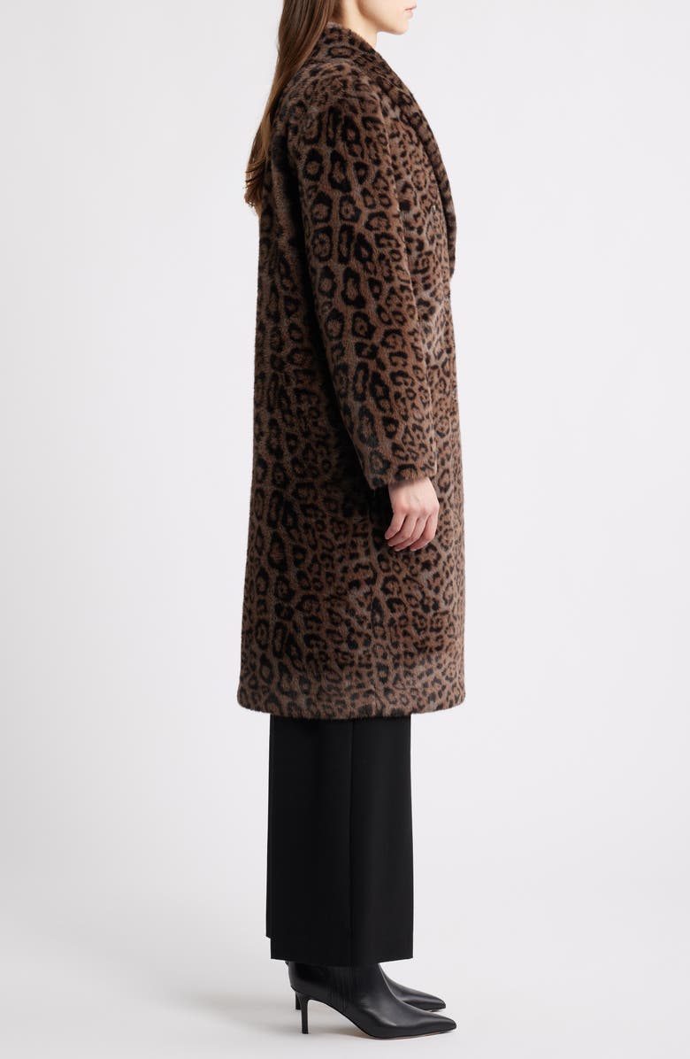 Elie Tahari The Bianca Leopard Print Faux Fur Coat, Alternate, color, Brown Animal Print