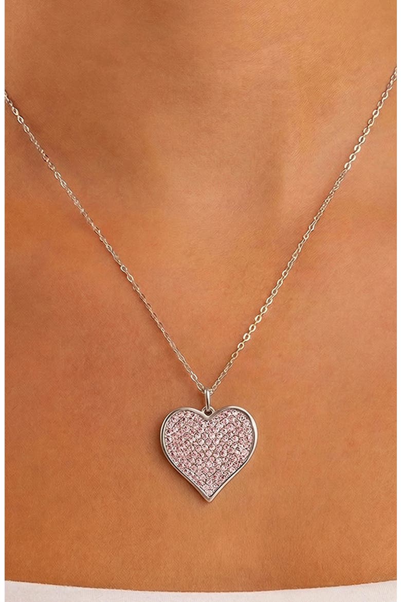 14k Gold Plated Cubic Zirconia Heart Pendant Necklace, Alternate, color, SILVER
