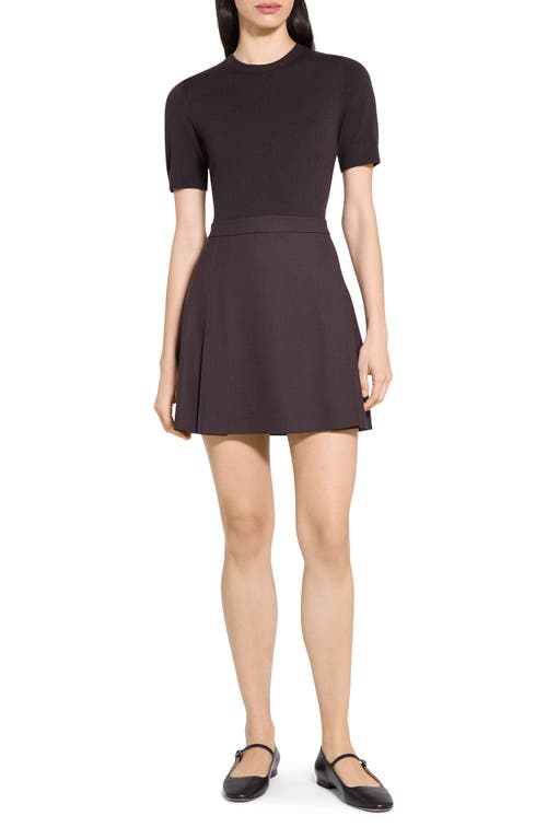 Theory Short Sleeve Mixed Media Minidress In Brown