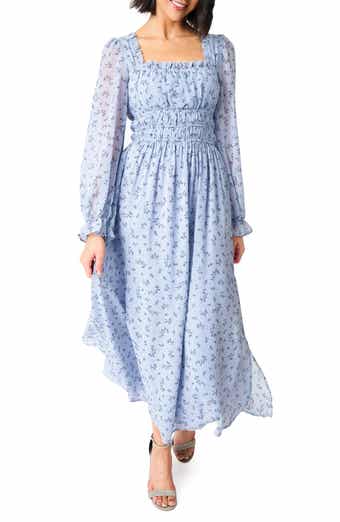 GIBSONLOOK Floral Print Shirred Long Sleeve Maxi Dress