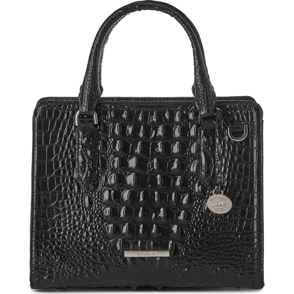 Brahmin Cami Croc Embossed Leather Satchel In Black