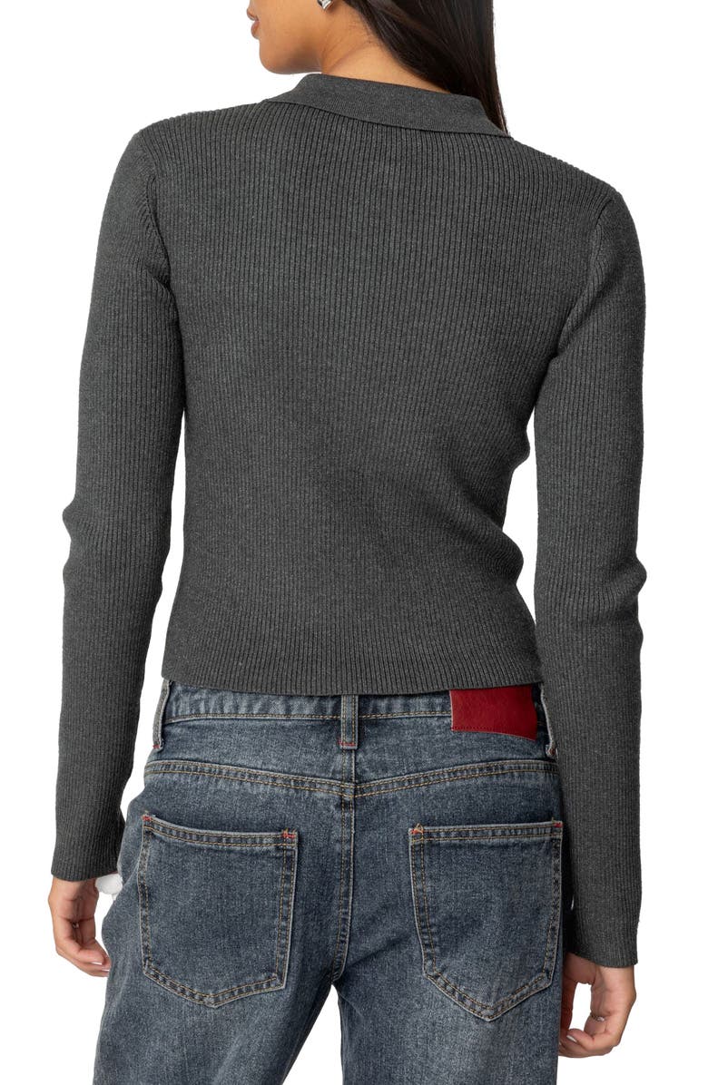 EDIKTED Mollie Rib Polo Sweater, Alternate, color, Green-Melange