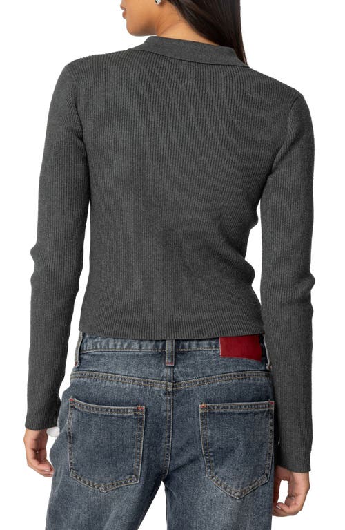 Edikted Mollie Rib Polo Sweater In Green-melange